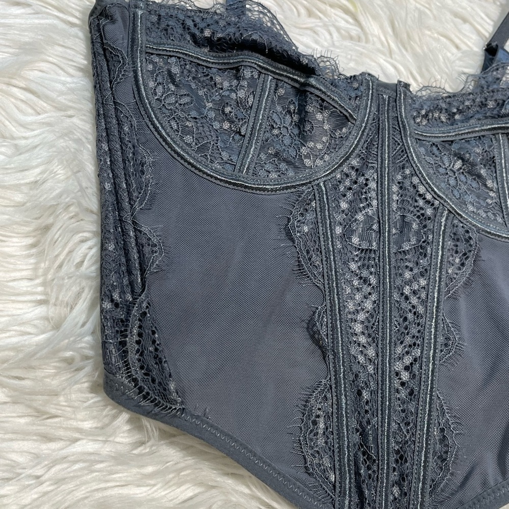 PacSun LA Hearts Lace Trim Mesh Corset Top Gray - Picture 4 of 10